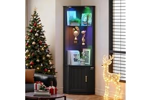 HNEBC 69" Tall Curio Display Cabinet with Glass Door and Movable Shelves,Corner Bookcase with LED Human Sensor Lights,5-Tier RGB Display Case for Collectibles,Bedroom Living Room