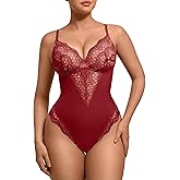FeelinGirl Womens Body Suits Shapewear Tummy Control Backless Thong Body Shaper V Neck Compression Lace Bodysuit Tops