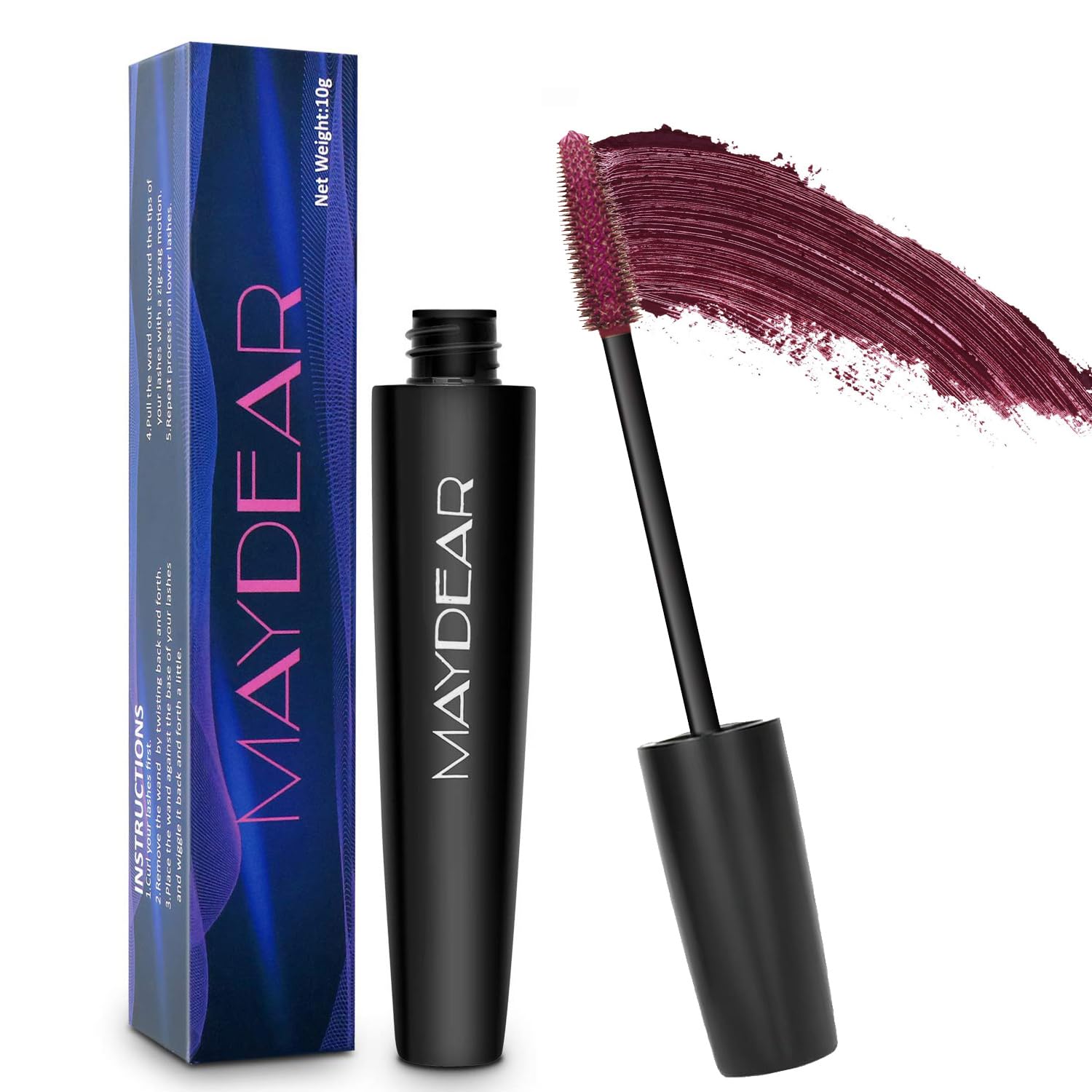Photo 1 of Maydear Burgundy Mascara for Eyelashes, Waterproof Colored Long Lasting Smudgeproof for Women Fast Dry Lengthening Eye Makeup Party - Dark Purple