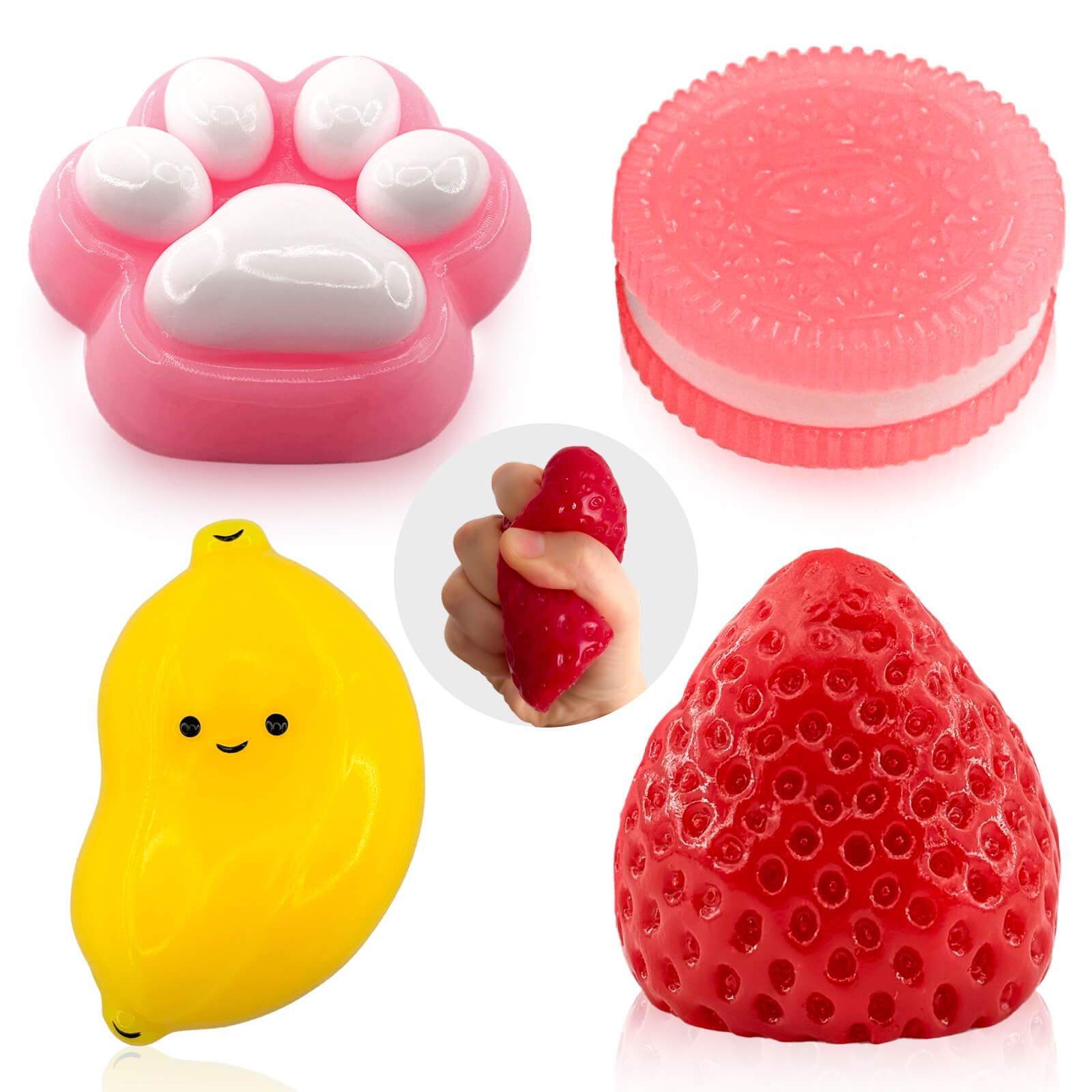 4Pcs Squishy Toys, Soft Sensory Fidget Taba Squishies for Stress Relief, Kawaii Fufu Squeeze Toys for Kids & Adults, Party Favors, Goodie Bag Filler