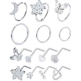 Lsnevsie 20G Nose Rings Hoops 316L Stainless Surgical Steel Hypoallergenic Nose Rings Studs Piercing Jewelry for Women Men Diamond Clear CZ Silver Gold Black Rainbow Rose Gold