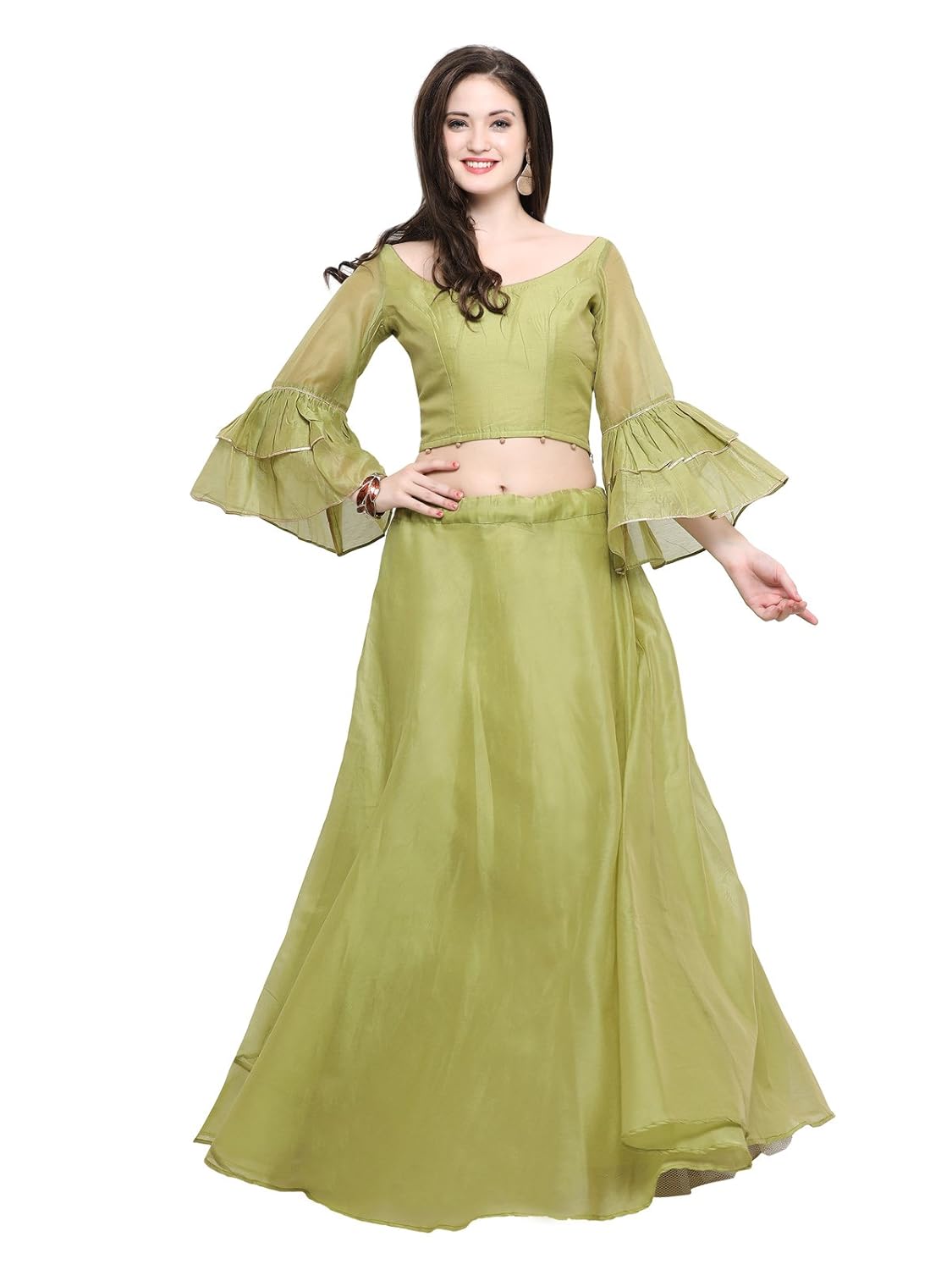 inddus women's cotton flared skirt (ind-ifw-84, green, free size)