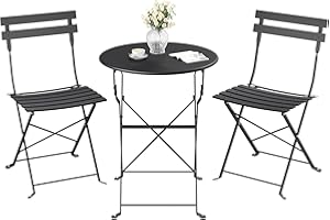 SONGMICS 3-Piece Outdoor Bistro Set, Folding Patio Furniture Set with Table and 2 Chairs, Weather-Resistant Steel Balcony Fur