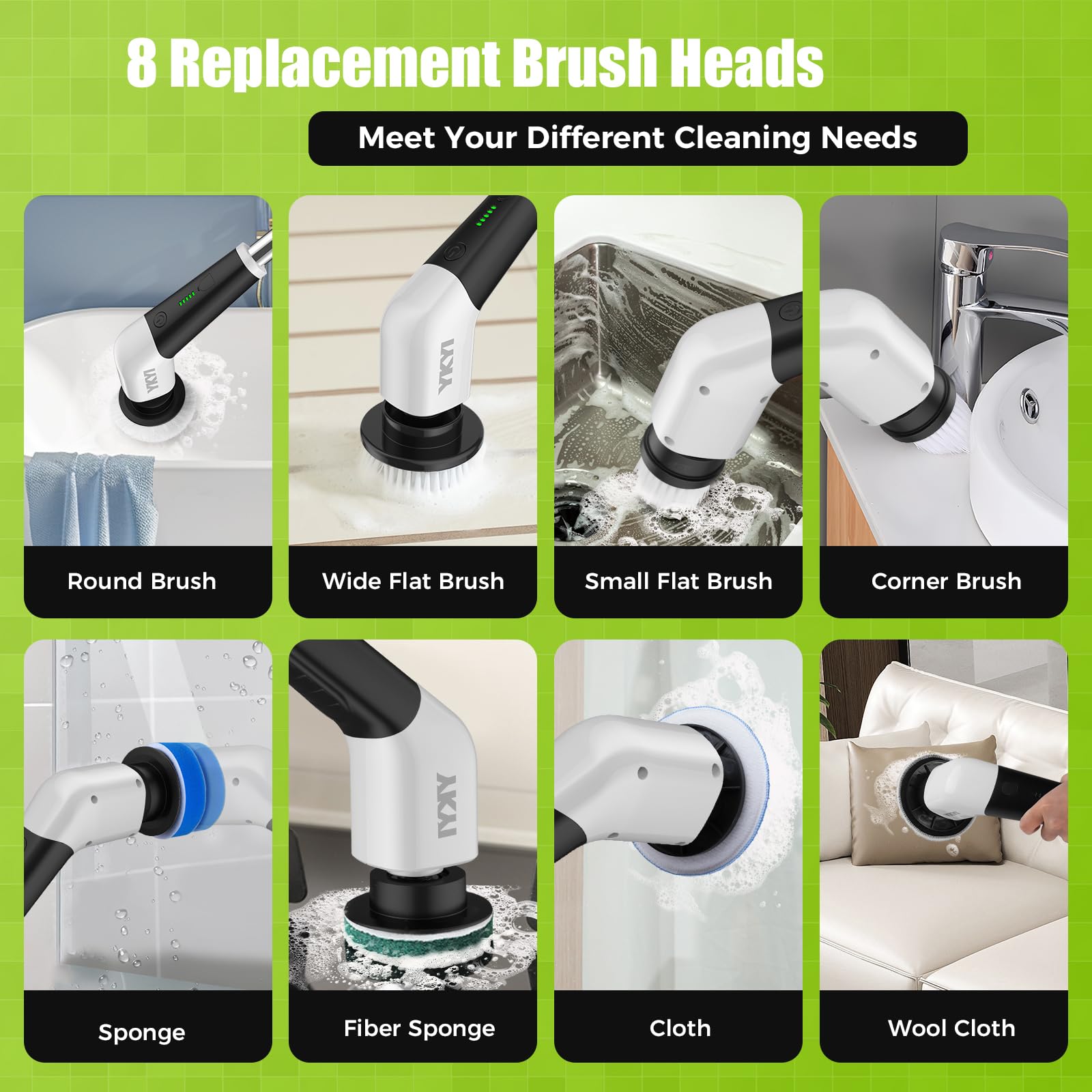 Electric Spin Scrubber,Cordless Electric Cleaning Brush,Shower Scrubber 2 Speeds,8 Brush Heads,IPX7 Waterproof,Adjustable Long Handle for Bathroom, Tub,Tile,and Car