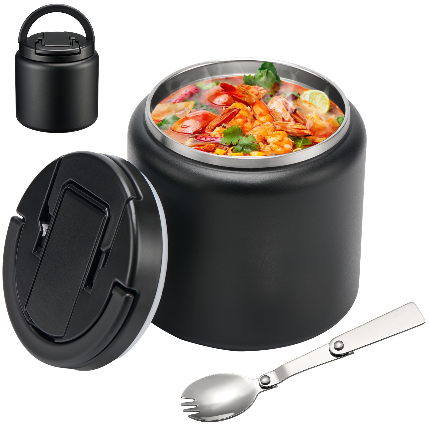 Photo 1 of 26oz Soup Thermo for Hot Food Kids Insulated Vacuum Food Jar with Buckle Lid,Wide Mouth Leakproof Stainless Steel Lunch Container with Spoon-Black