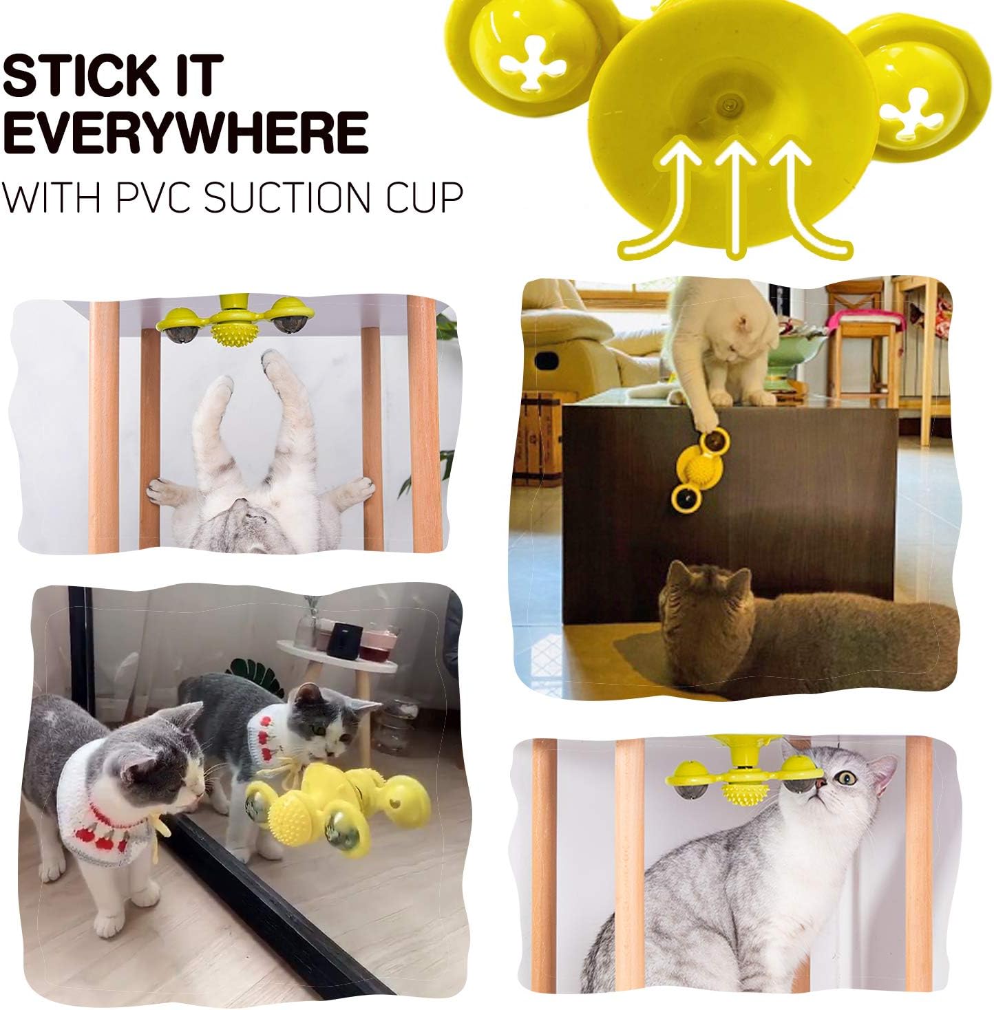 EJG Cat Interactive Rotate Windmill with Carnip and LED Light, self-Groomer Toothbrush Scratcher Games Home Training pet Toy Stress Anxiety Relief (Yellow) : Pet Supplies