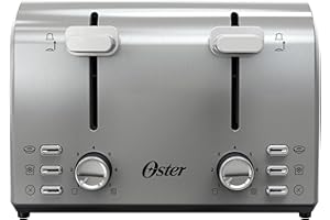Oster 4 Slice Toaster, With 7 Browning Settings, Extra Wide Slots For Bagels and Special Breads, Removable Easy-to-Clean Crum