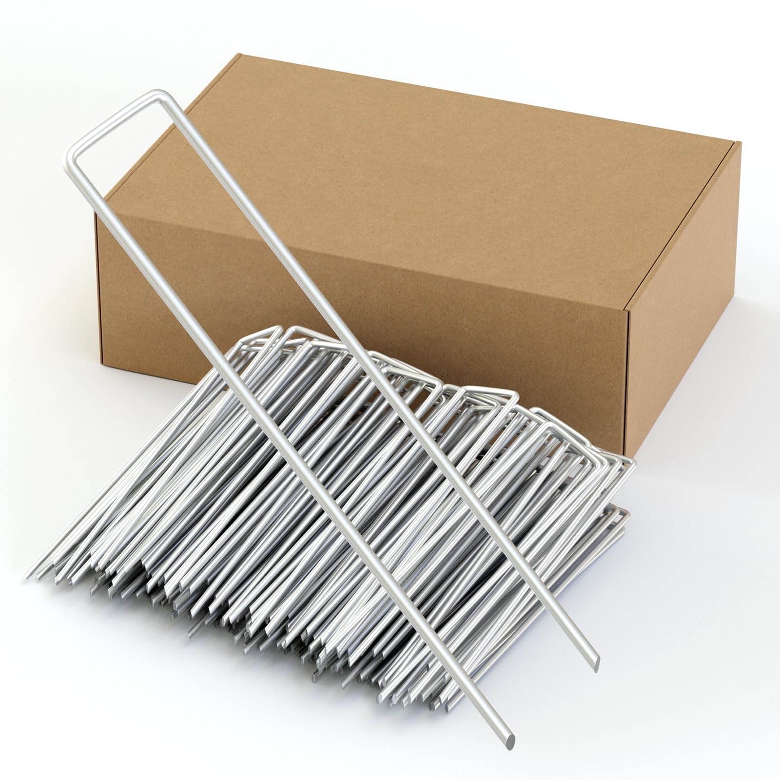 QianRuiDa Pack of 100 Garden Stakes 15cm Metal pegs, Corrosion Rresistant, Ideal for Fixing Fabric, Mulch Mat, Net, Hose and Installing Fences, Silver