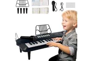Piano à clavier pour enfants, instruments de musique électroniques à 37 touches avec microphone, livre de musique et support,