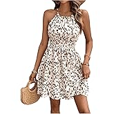 Floerns Women's Summer Sleeveless Halter Dress Allover Print Cami Short Dress