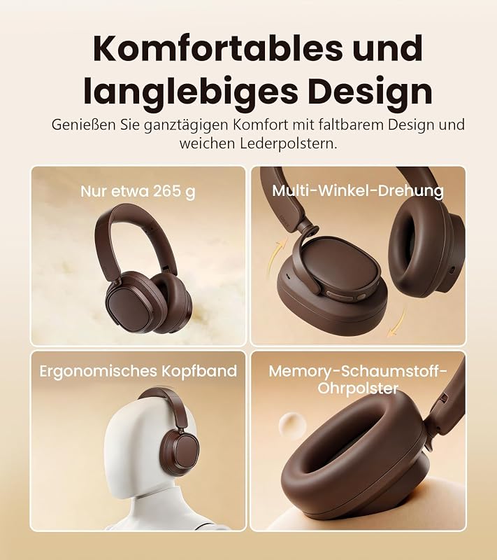 ES850NB Kabellose Over-Ear-Kopfhörer mit ANC & Hi-Res, Braun