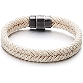 COOLSTEELANDBEYOND Mens Womens Braided Cotton Rope Bangle Bracelet with Magnetic Clasp, Summer Accessories