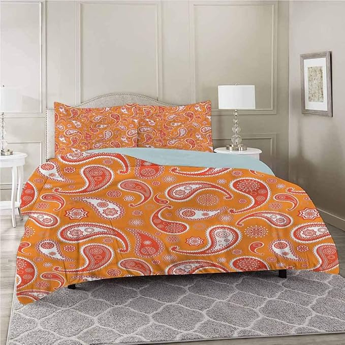 Aishare Store 3 Pieces Duvet Cover Set, Burnt Orange, Paisley, Queen