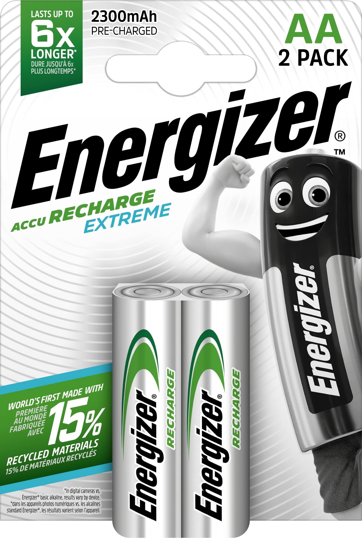 Energizer NimH Rechargeable Extreme Mignon Battery 1.2 Volt 2300 mAh Pre-Charged Pack of 2