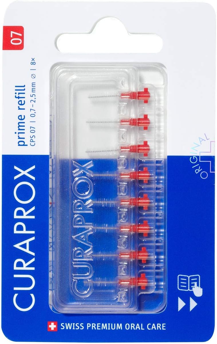 Curaprox Interdental Brush Refills CPS 07 Prime - ISO Size 1, Red, 8 count (Pack of 1)