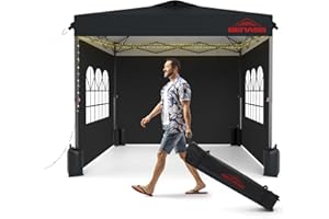 BENASS 10x10 Pop Up Canopy with Sidewalls, Easy Up Canopy Tent, Heavy Duty Tents for Parties, One Person Set Up Event Tent, Black