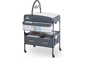 Portable Baby Changing Table with 2 Storage Baskets, BabyBond Foldable Changing Table Dresser Diaper Changing Table Height Adjustable Changing Station for Infant and Newborn(Grey)