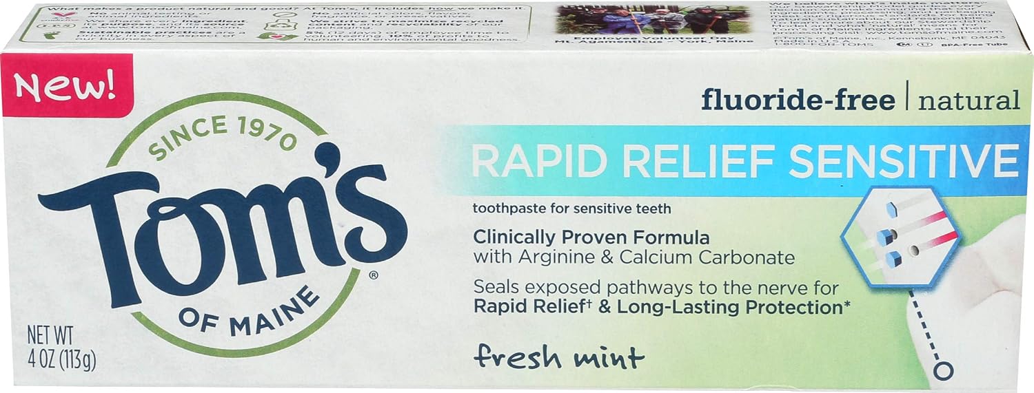 Tom's Of Maine Rapid Relief Sensitive Toothpaste, Fresh Mint, 113g, White, 113 g (Pack of 1) - Image 3