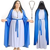 Mepase Christmas Plus Size Mary Costume Set for Women Virgin Mary Jesus Saint Religious Biblical Robe Outfit Christian Bible Dress and Cross Necklace for Christmas Adult Cosplay Party