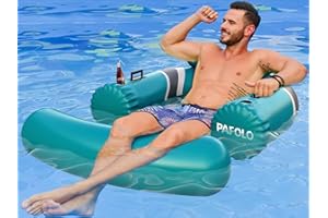 PAFOLO Inflatable Pool Float Lounge Chair, Fast Inflation Floating Adult for Pool or Lake, Inflatable Pool Floats Air Chambers with Adjustable Backrest, Cupholder, Arm Support and Mesh Bottom