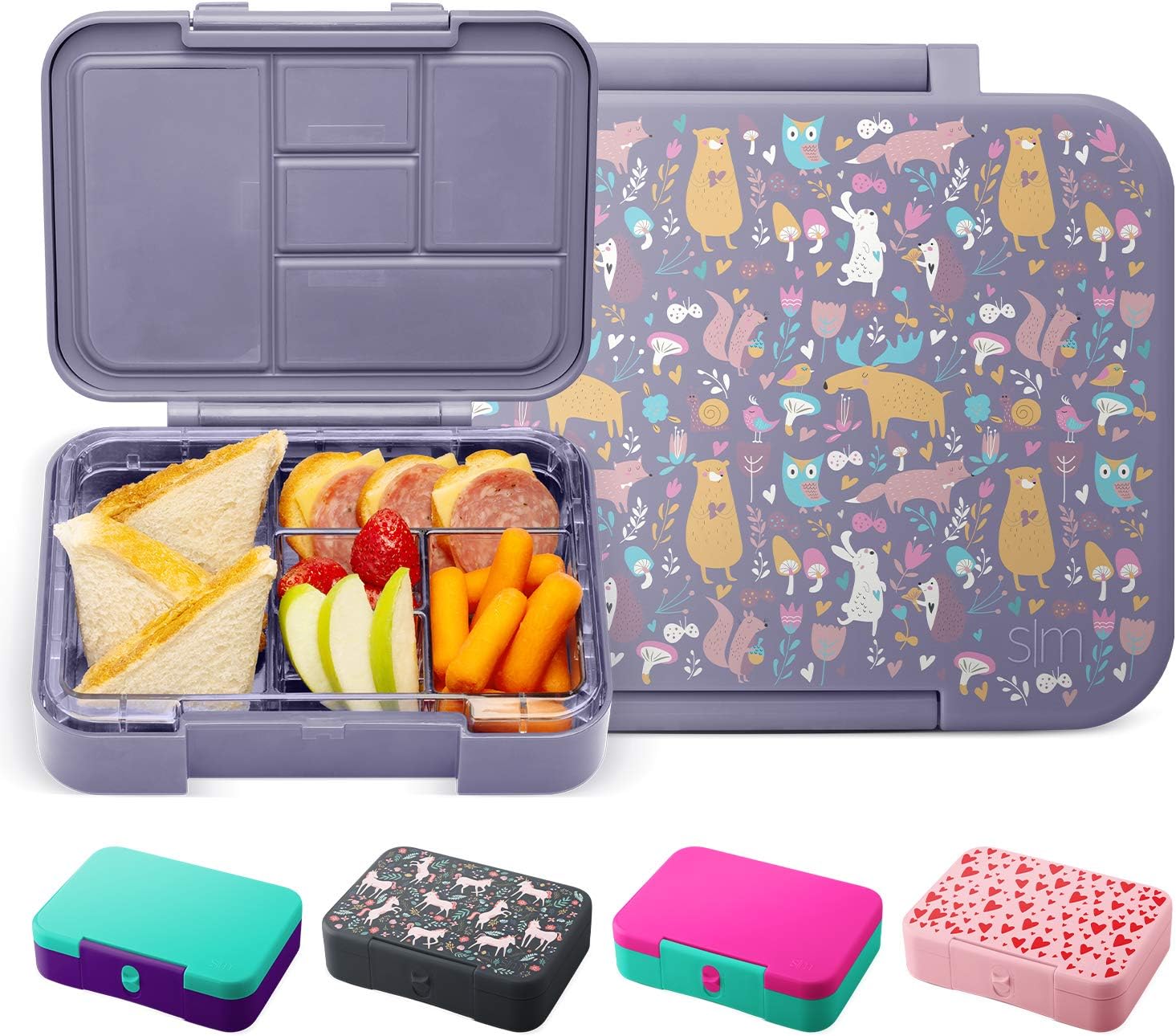 Simple Modern Porter Bento Lunch Box for Kids - Leakproof Divided Container with 5 compartments for Toddlers, Men, and Women Woodland Friends