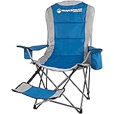 Camping Chair with Foot Rest - 300lb Capacity Beach Chair with Footrest, Cupholder, and Cooler Pouch - Portable Chair by Wakeman Outdoors (Blue)