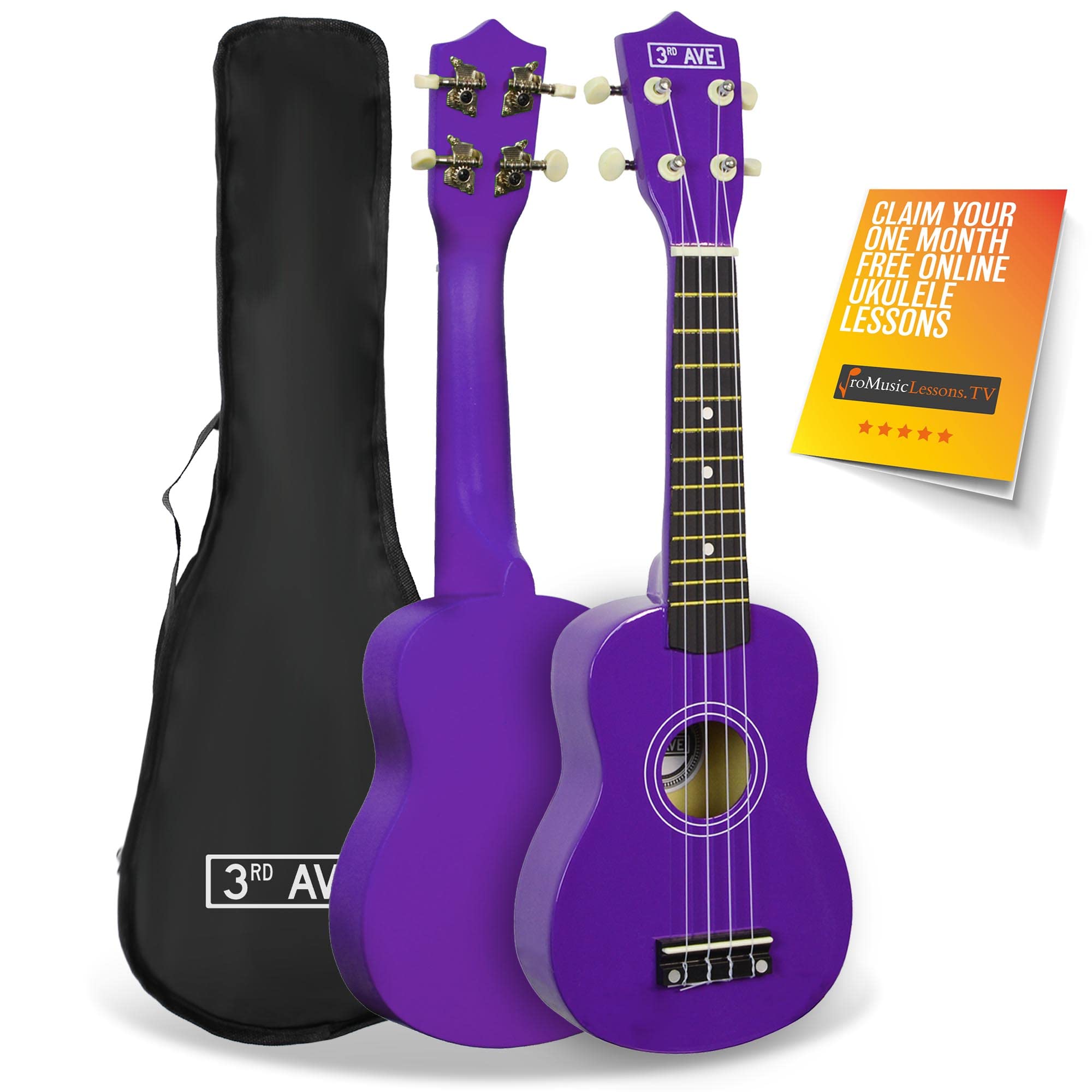 3rd Avenue Soprano Ukulele Beginner 21 Inch 4 Nylon Strings with Free Uke Bag – Purple – FREE 1 Month Online Lessons — image 1