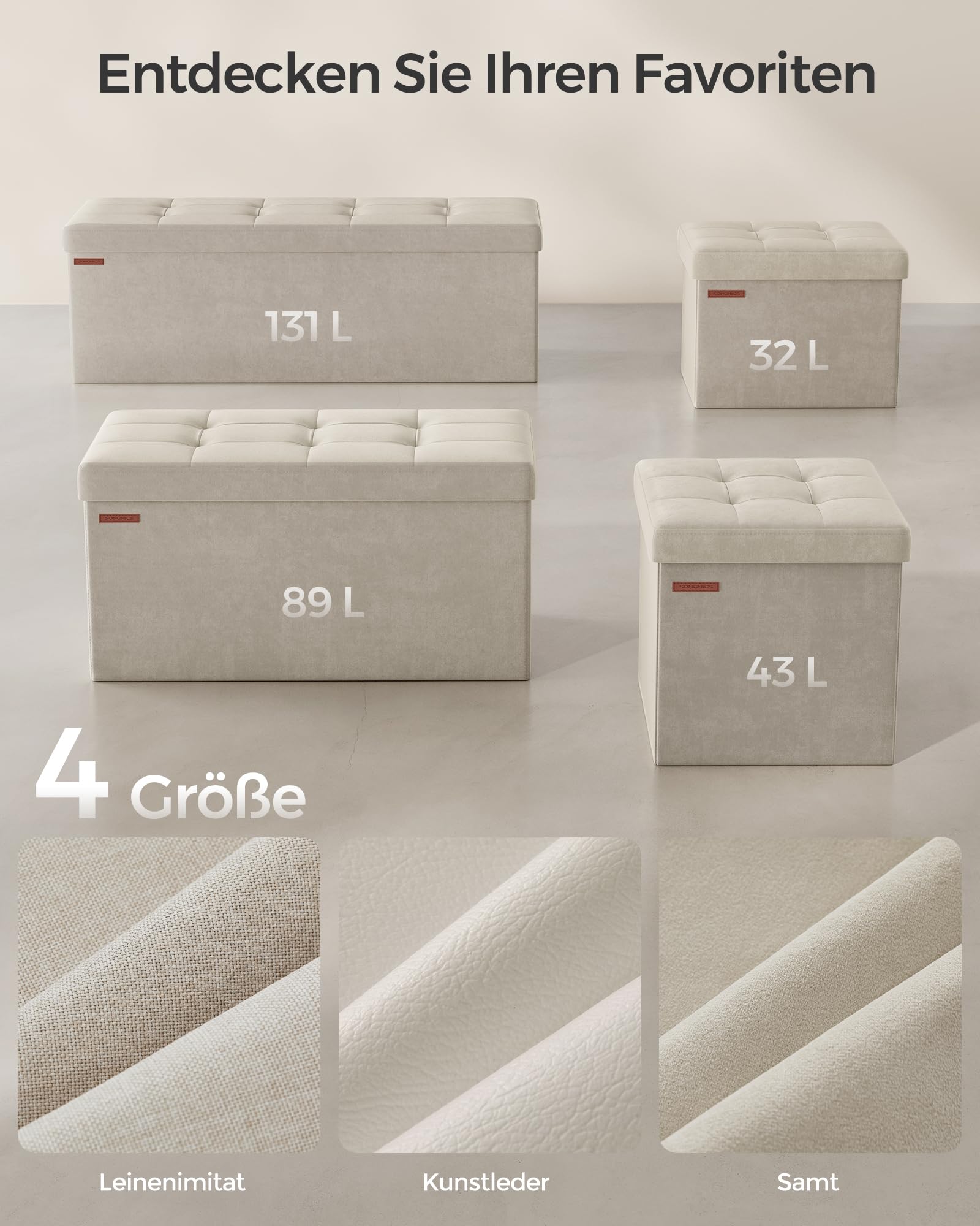 SONGMICS Sitzhocker mit Stauraum, klappbare Sitzbank, 38 x 110 x 38 cm Fußbank, Aufbewahrungsbox, bis 300 kg belastbar, für Wohnzimmer Schlafzimmer Flur, cremeweiß LSF277W01 8