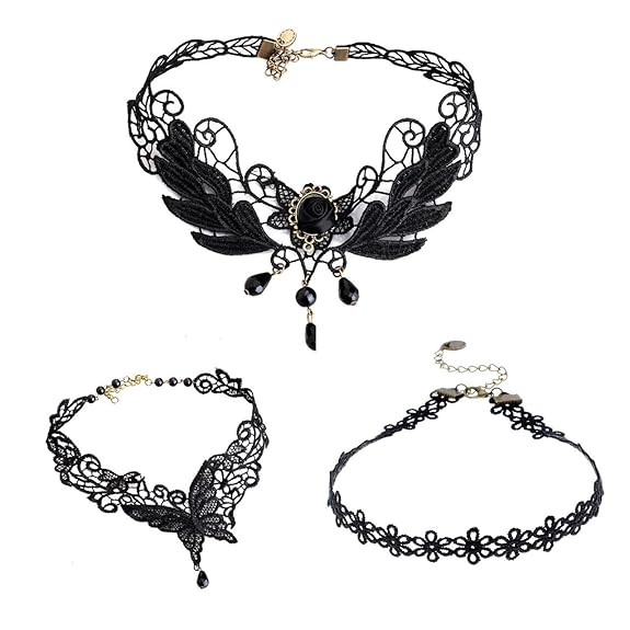 JOVIVI 3x Damen Kette Spitze Lace Kragen Halskette Gotik Lolita Schmetterling Daisy Choker Halsband