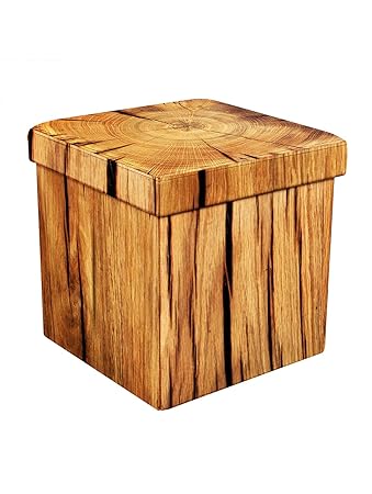 Story@Home Folding Collapsible Ottoman Foot Rest Stool for Home Living Room, Drawing Room, Balcony, Bedroom Decor Cloth Sundries Storage Organizer Cum Box - Printing Gabardine Polyester, Brown