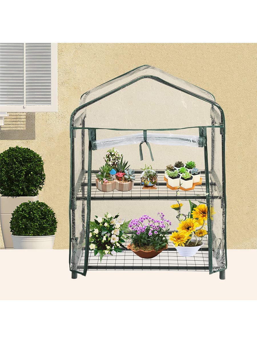 Anjinguang 2 Tier Mini Greenhouse PVC Cover, Replacement Greenhouse Cover Walk in, Plant PVC Replacement Cover Greenhouse Tent, Outdoor Walk-in Greenhouse for Cold Frost Protector Gardening Plants