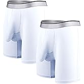 Ouruikia Men's Underwear Silky Smooth Boxer Briefs Long Leg Quick Dry Boxer Briefs with Separate Pouch