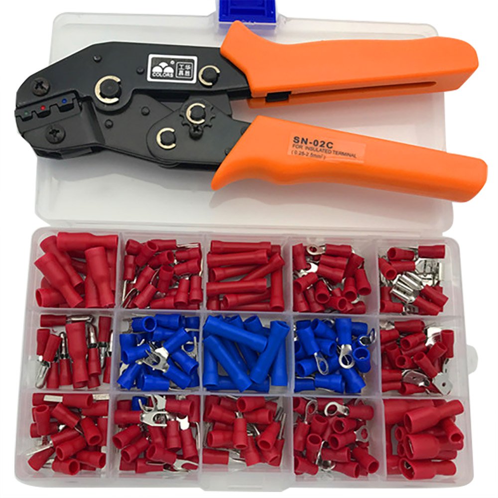 NUZAMAS Insulated Terminal Ratcheting Ferrule Crimper Plier Crimping Cable Capacity 0.25-2.5mm² AWG 23-13 Includes 240 terminals/Connectors