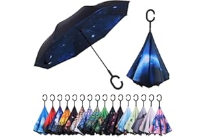 Wxjiahetai Inverted Reverse Umbrella with C-shaped Handle Windproof Upside Down Umbrellas for Rain Double Layer Hands Free Umbrella for Women and Men