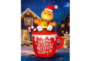 zukakii 6FT Christmas Inflatables Decoration Outdoor, Cute Gingerbread Man in Hot Cocoa Mug Christmas Blow Up Yard Decoration Blowups Build-in LED Light for Holiday Party Xmas New Year