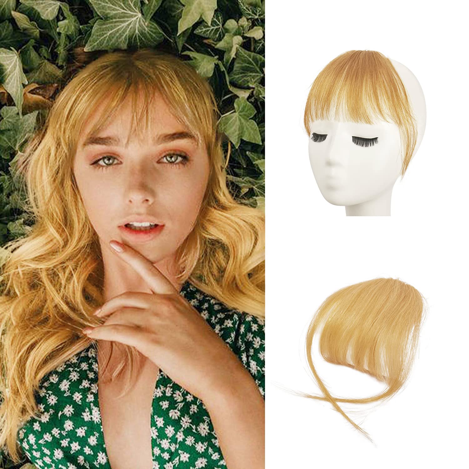 BARSDAR Clip in Fringe Human Hair 100% Real Hair Fringe Extensions Air Bangs with Temples Clip on Bangs Natural Color Washable/Dye-able 27#