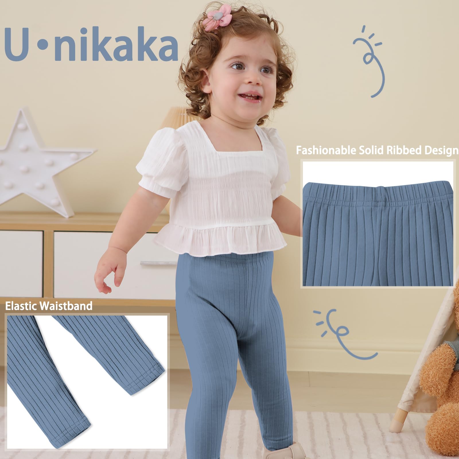U·nikaka Unisex Baby 0-48 Months 5-Pack Pants in Grey White Black Orange and Pink