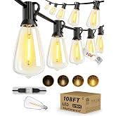 Pesken Outdoor String Lights, 108FT (30+1) ST38 String Lights for Outside | IP65 Waterproof, ETL Listed, Shatterproof, End-to-end Connection, Dimmable, 2700K LED Lights for Backyard, Balcony, Garden
