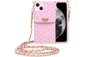 Yatchen for iPhone 13 Pro Max Wallet Case ,Crossbody Phone Case with Lanyard Strap Cute Purse Case Flip Credit Card Holder Soft Silicone Girls Lady Handbag Case for iPhone 13 Pro Max Pink