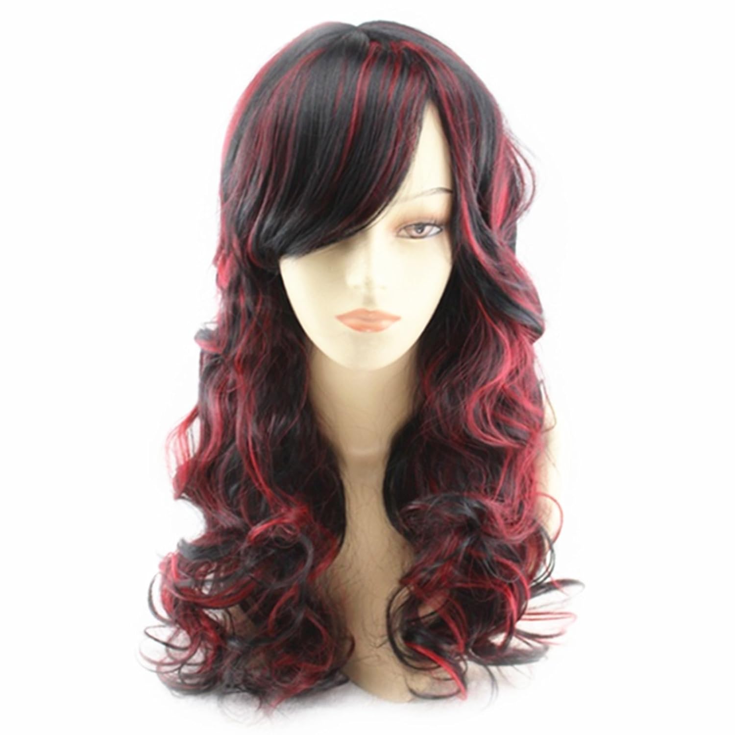 Hair Long Wigs Wavy Curly 26 Inches Glamorous Women Black Red