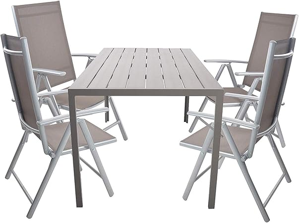 Amazon Com Luckyermore 5 Piece Patio Table And Chairs Outdoor Rust Free Rectangle Dining Table Set Aluminum Outdoor With 4 Folding Chairs Yard Patio Furniture Garden Outdoor