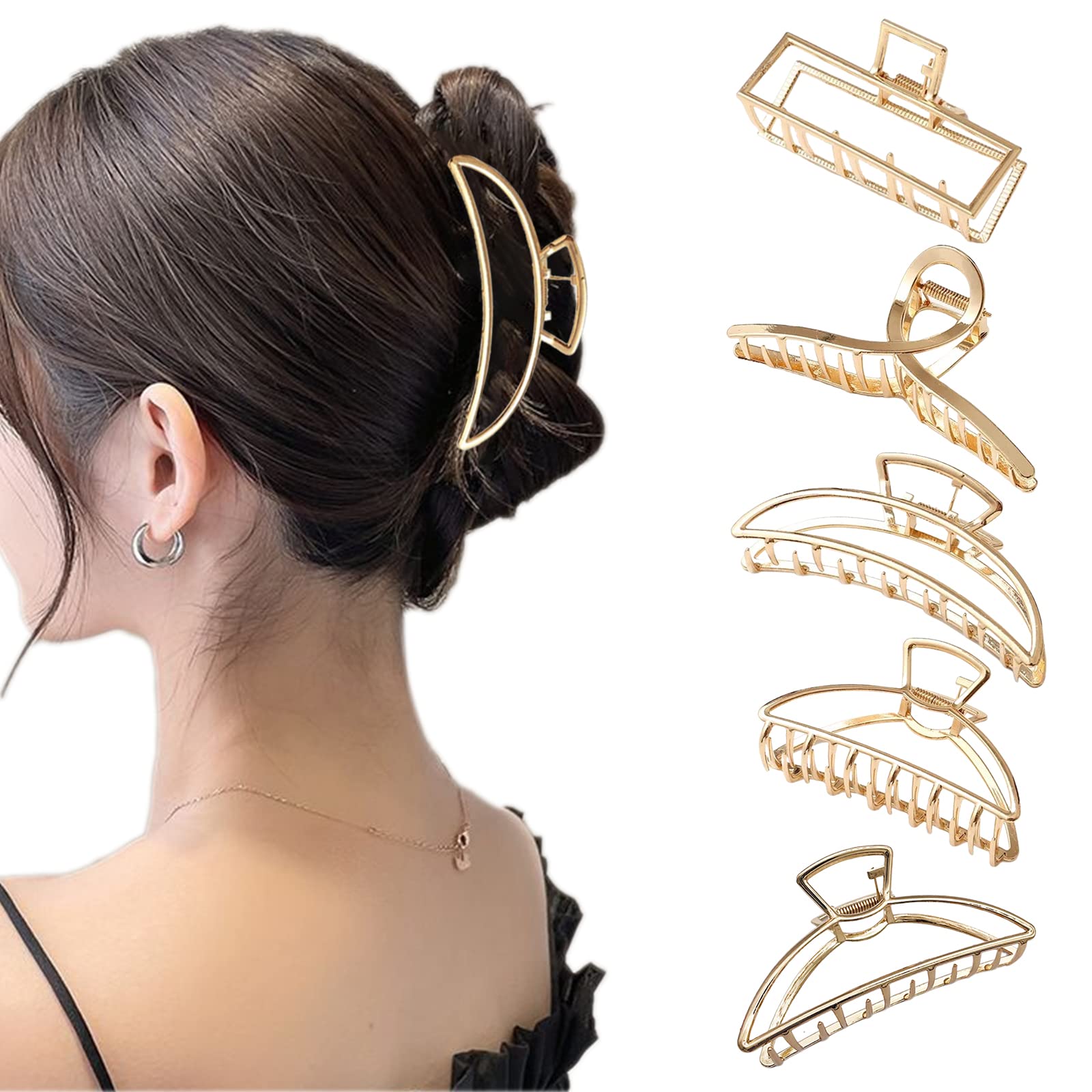 Generic 5 Pcs Metal Hair Claw Clips Strong Hold Anti-Slip Gold Claw Clips For Thick Hair Vintage Shark Hair Clip Clamps Hair Accessories For Women (Metal B)