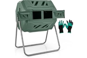 SAFSTAR Composter Tumbler Outdoor, 42-Gal Dual Chamber Tumbling Composter with 2 Sliding Doors, Metal Frame, BPA-Free Large R