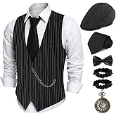 PARTTELY 1920s Mens Costume,Roaring 20s Costumes for Men,1920S Mens Outfit Accessories with Vest Hat Pocket Watch Tie Armband