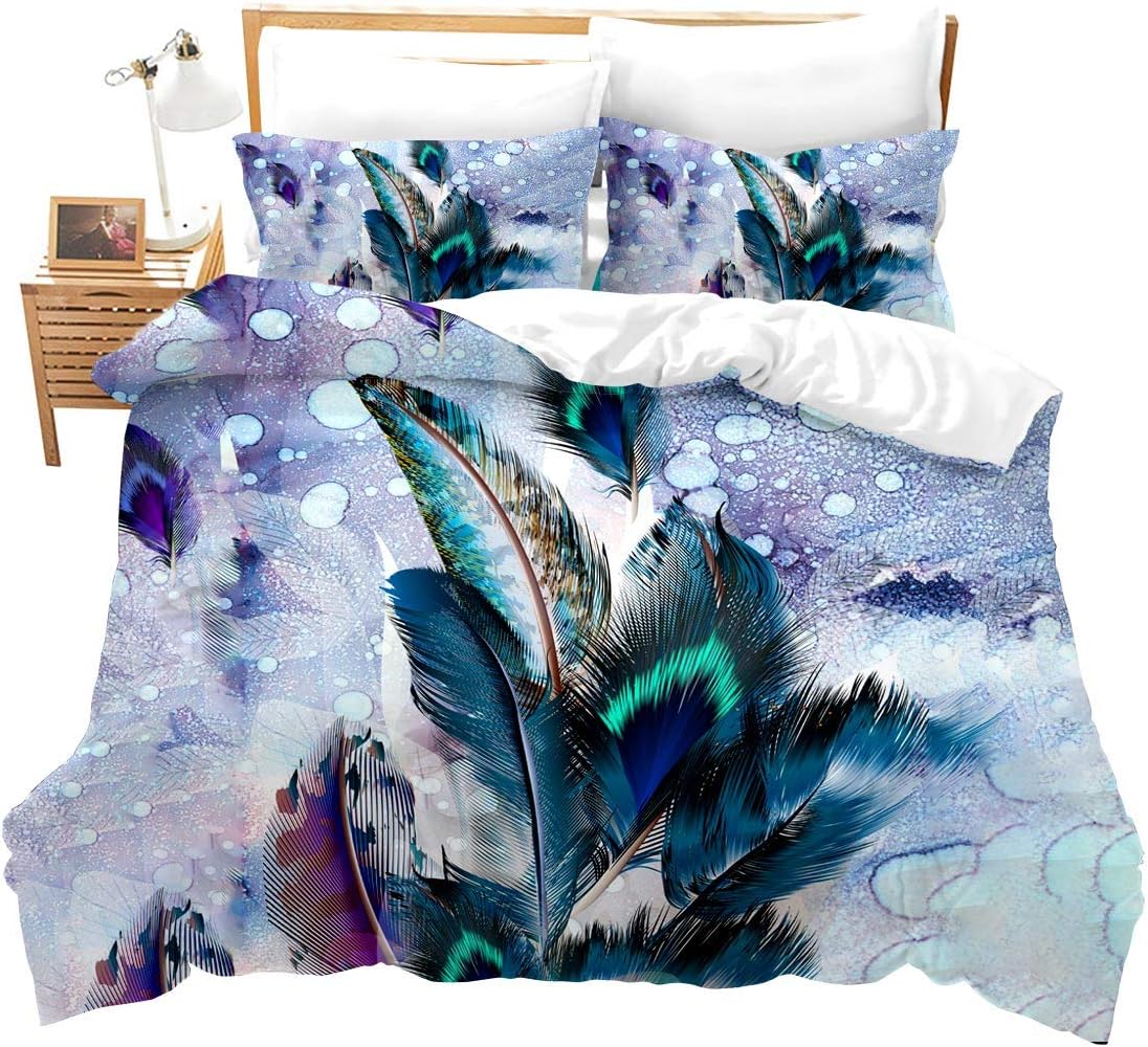 Feelyou Ultra Soft Peacock Feather Bedding Set Decortaive 3