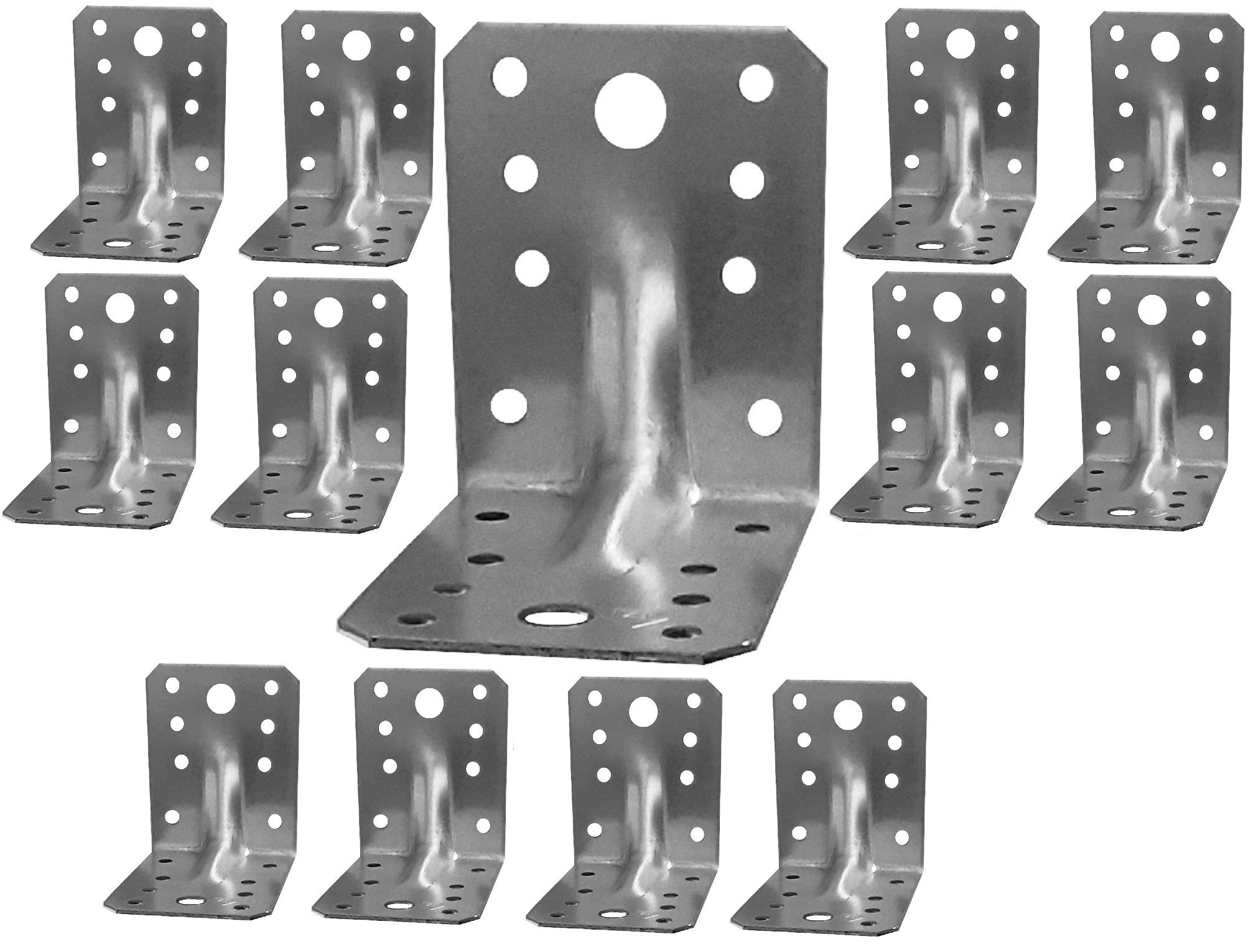 Pack of 12 Corner Braces Brackets Plates, Heavy Duty Wooden Angle, Metal Steel Sheet Galvanised Z275g/m2 20μm Size: L 2,75" x 2,75" x 2,17" x 0,06" (70 x 70 x 55 x 1,5mm) — image 1