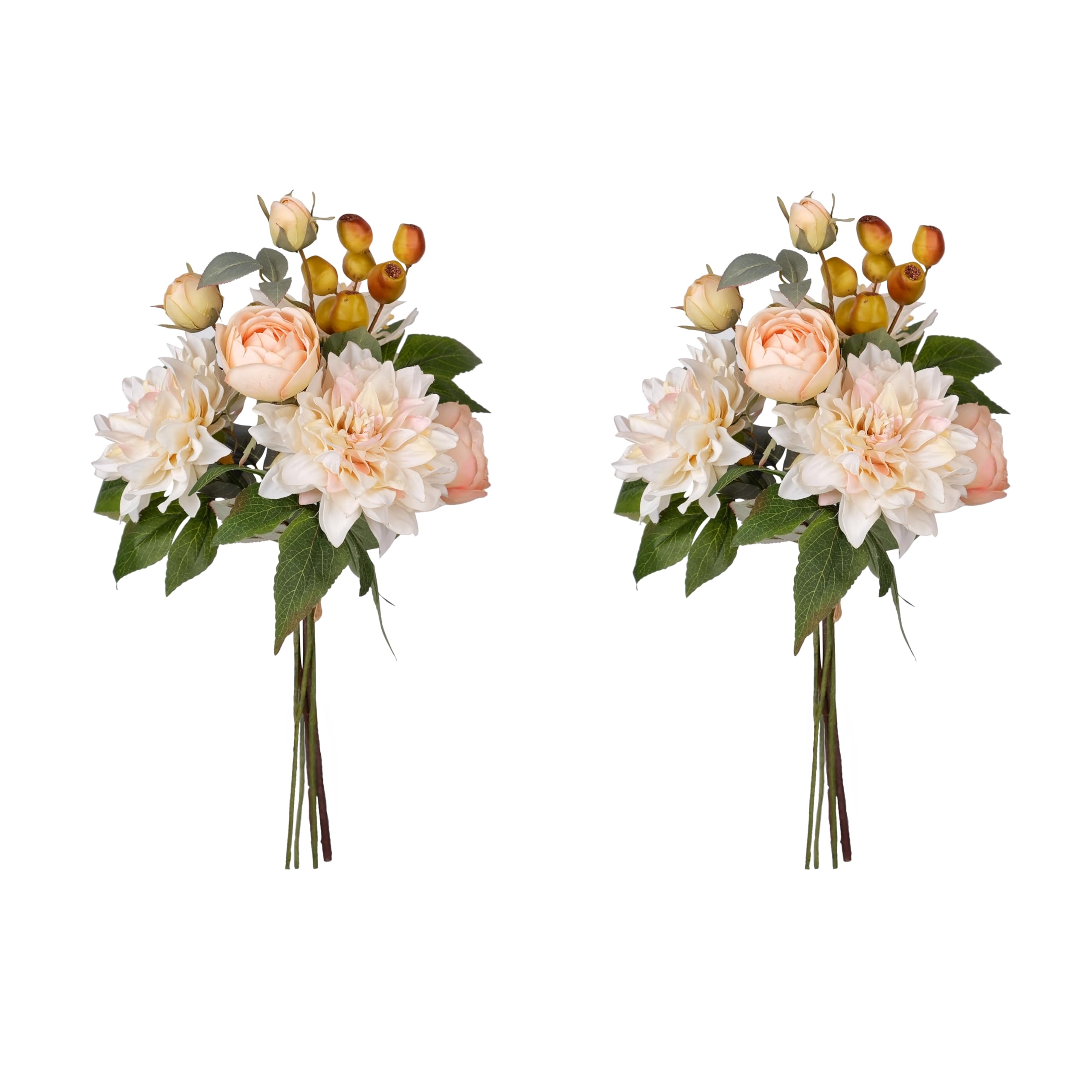 Photo 1 of 2Pcs Artificial Flower Bouquets Decoration, Faux Floral Arrangement Table Centerpiece Home Farmhouse Indoor Decor, Wedding Bride Bouquet, Mixed Fake Flower Picks for Vase/Pot (Cream/Blush/Green)