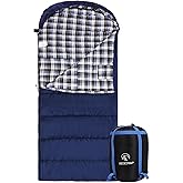 REDCAMP Flannel Sleeping Bag for Adults, Comfortable Cotton Sleeping Bags for Camping with Detachable Hood, Red/Grey/Blue/Black