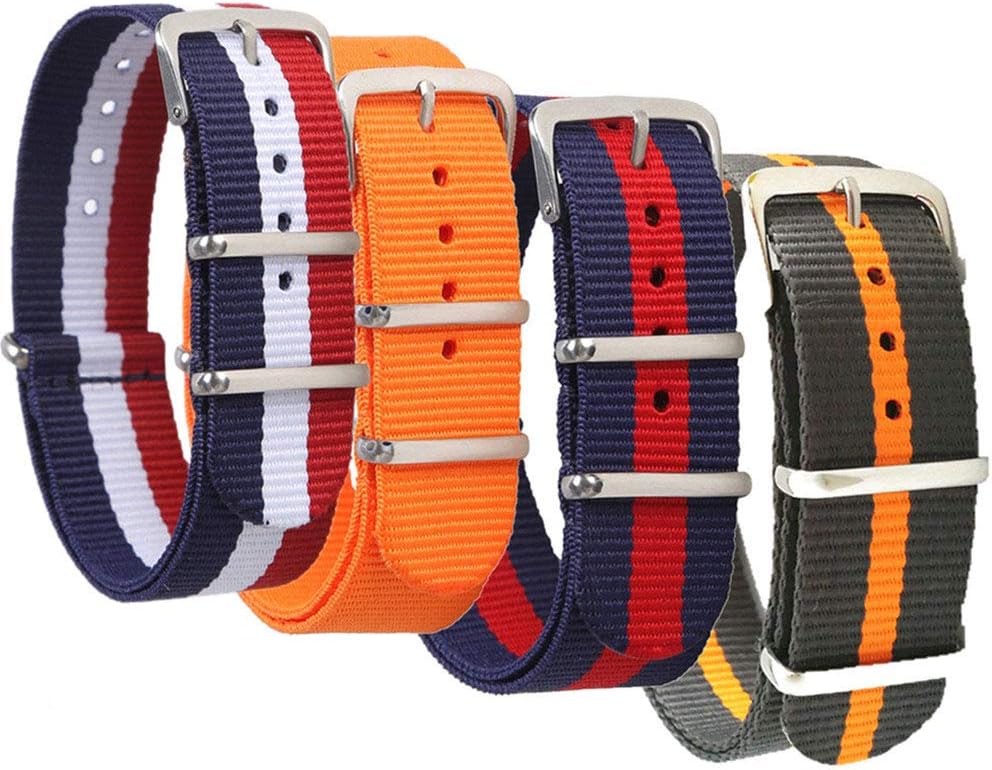 4 Pack NATO Watch Bands,STYLELOVER Ballistic Nylon Watch Straps - Choices of Colors & Widths 16mm 18mm 20mm 22mm or 24mm