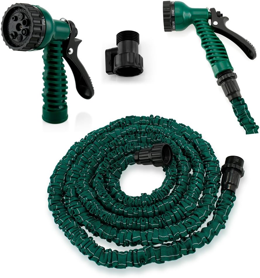 GEARONIC TM Expandable Garden Hose, Flexible Stronger Deluxe Garden Water Hose w/Spray Nozzle - 25ft Army Green
